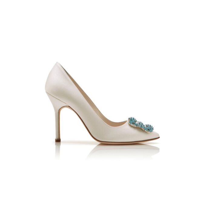 HANGISI BRIDE White Satin Jewel Buckle Pumps