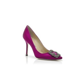 HANGISI Dark Fuchsia Satin Jewel Buckle Pumps
