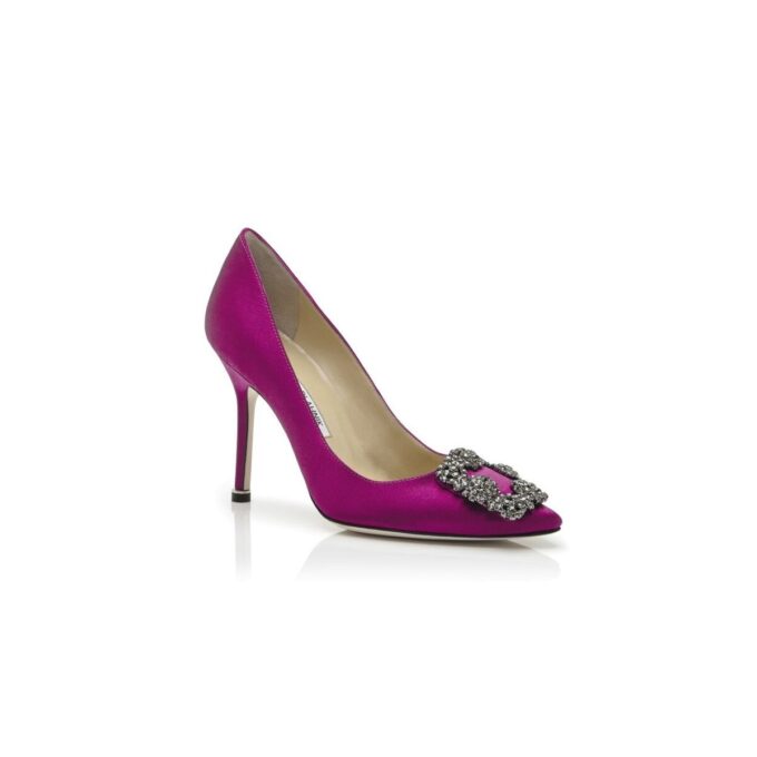 HANGISI Dark Fuchsia Satin Jewel Buckle Pumps