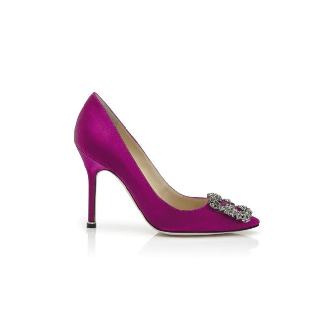 HANGISI Dark Fuchsia Satin Jewel Buckle Pumps
