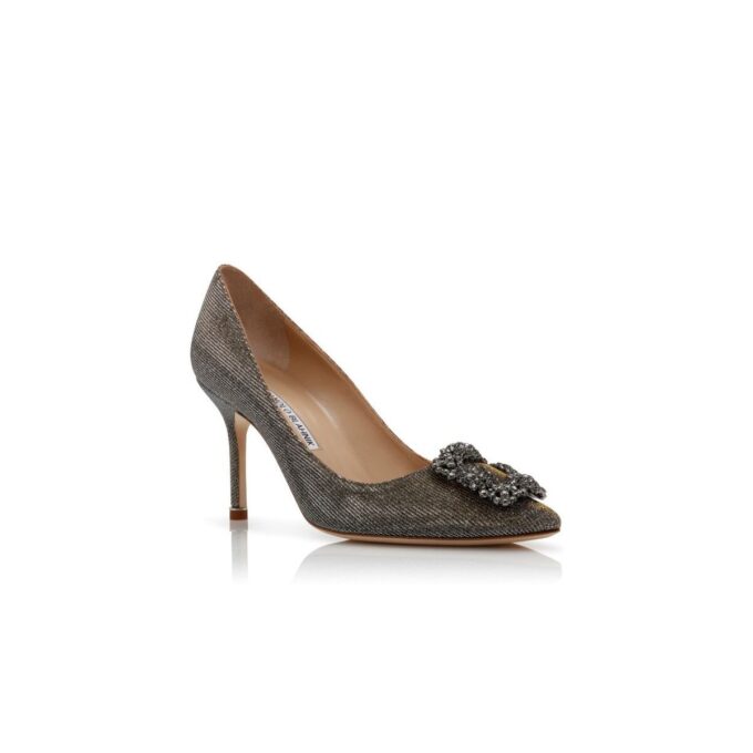 HANGISI GLITTER 90 Dark Gold Glitter Fabric Jewel Buckle Pumps
