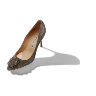HANGISI GLITTER 90 Dark Gold Glitter Fabric Jewel Buckle Pumps