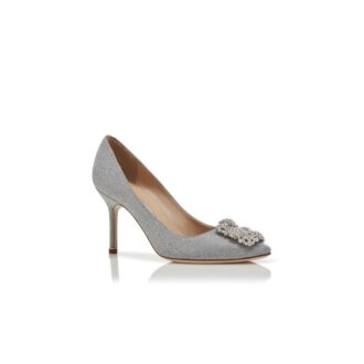 HANGISI GLITTER 90 Silver Glitter Fabric Jewel Buckle Pumps