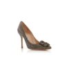 HANGISI GLITTER Dark Gold Glitter Fabric Jewel Buckle Pumps