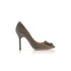 HANGISI GLITTER Dark Gold Glitter Fabric Jewel Buckle Pumps