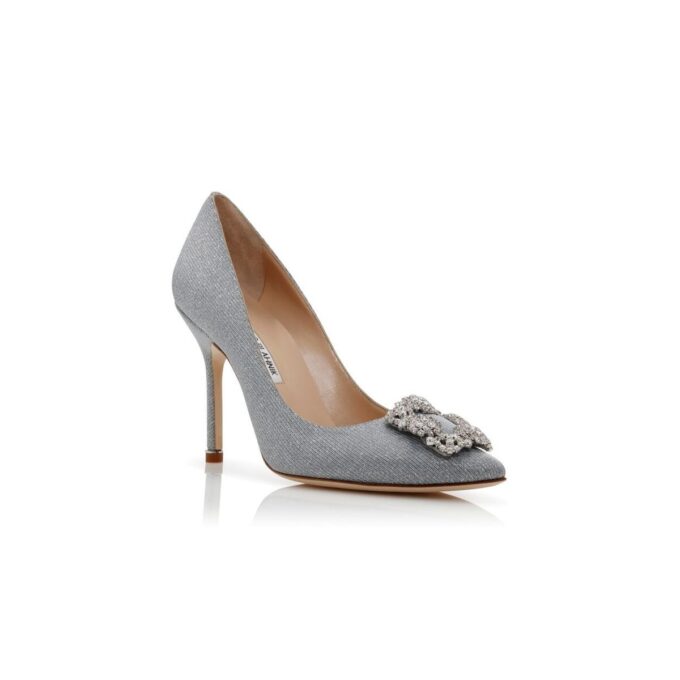 HANGISI GLITTER Silver Glitter Fabric Jewel Buckle Pumps HANGISI GLITTER Silver Glitter Fabric Jewel Buckle Pumps