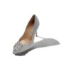 HANGISI GLITTER Silver Glitter Fabric Jewel Buckle Pumps HANGISI GLITTER Silver Glitter Fabric Jewel Buckle Pumps