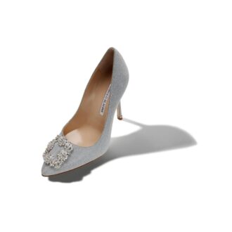 HANGISI GLITTER Silver Glitter Fabric Jewel Buckle Pumps