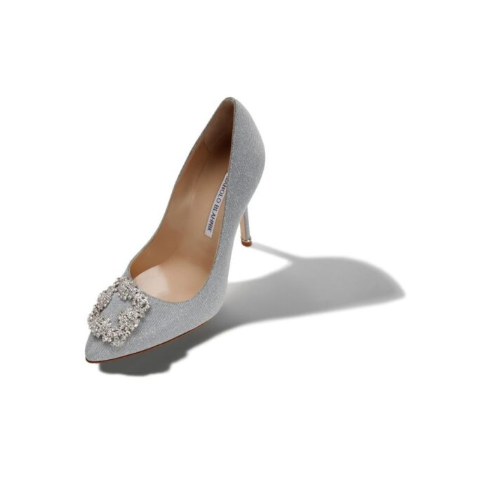 HANGISI GLITTER Silver Glitter Fabric Jewel Buckle Pumps HANGISI GLITTER Silver Glitter Fabric Jewel Buckle Pumps