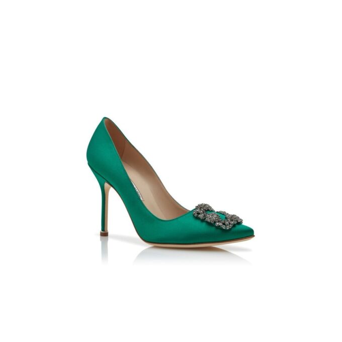 HANGISI Green Satin Jewel Buckle Pumps