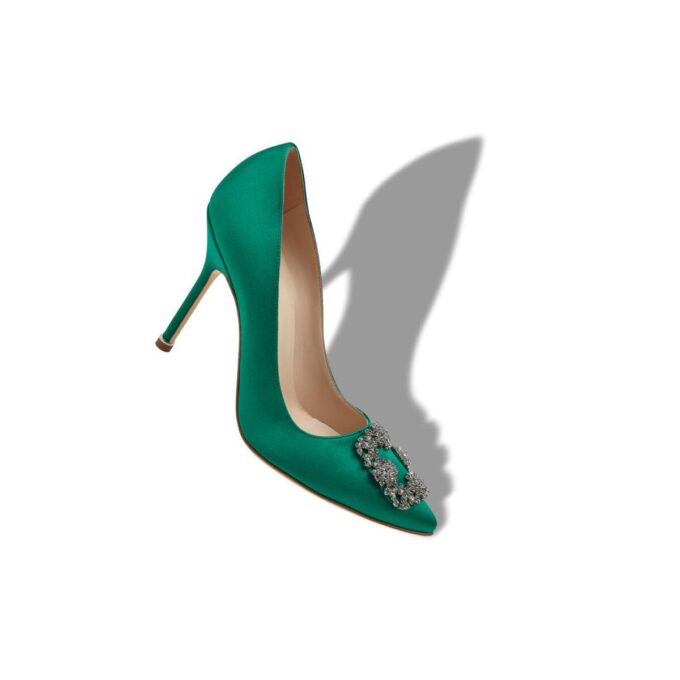 HANGISI Green Satin Jewel Buckle Pumps
