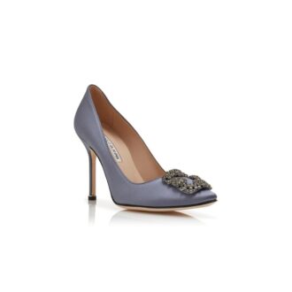 HANGISI Grey Satin Jewel Buckle Pumps
