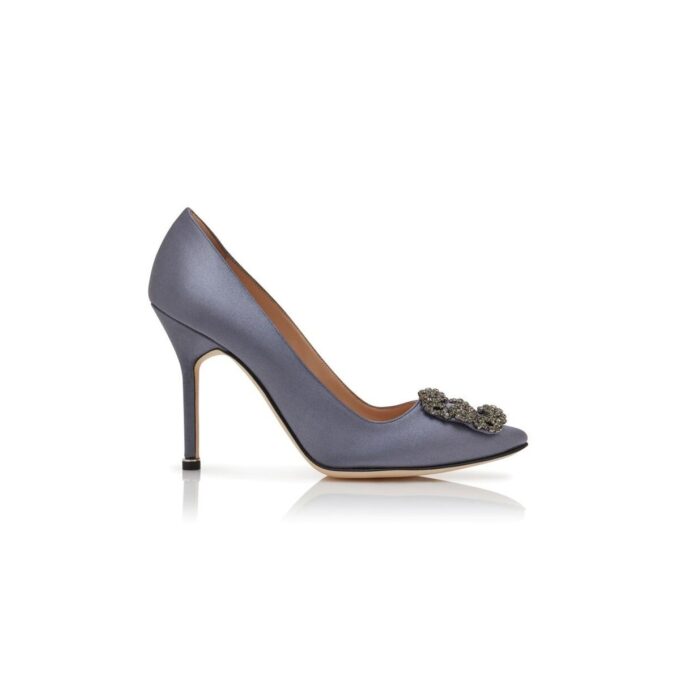 HANGISI Grey Satin Jewel Buckle Pumps HANGISI Grey Satin Jewel Buckle Pumps