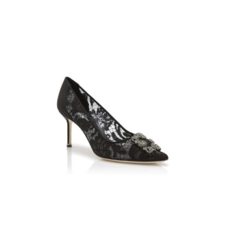 HANGISI LACE 70 Black Lace Jewel Buckle Pumps