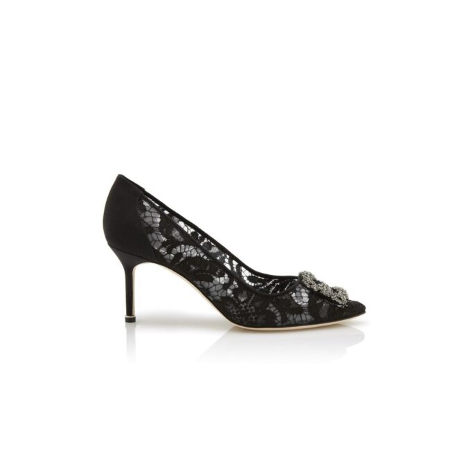 HANGISI LACE 70 Black Lace Jewel Buckle Pumps