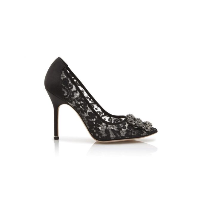 HANGISI LACE Black Lace Jewel Buckle Pumps