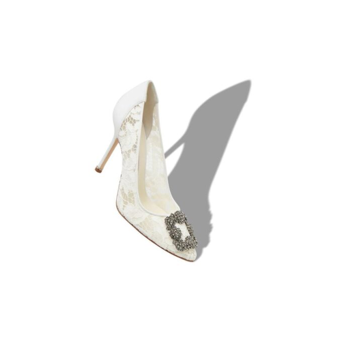 HANGISI LACE Light Cream Lace Jewel Buckle Pumps