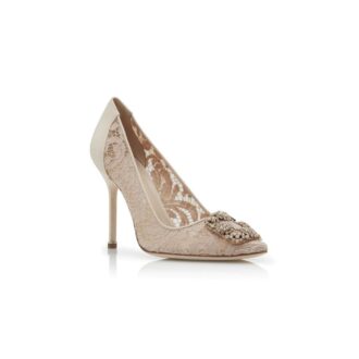 HANGISI LACE Pink Champagne Lace Jewel Buckle Pumps