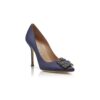 HANGISI Navy Blue Satin Jewel Buckle Pumps HANGISI Navy Blue Satin Jewel Buckle Pumps