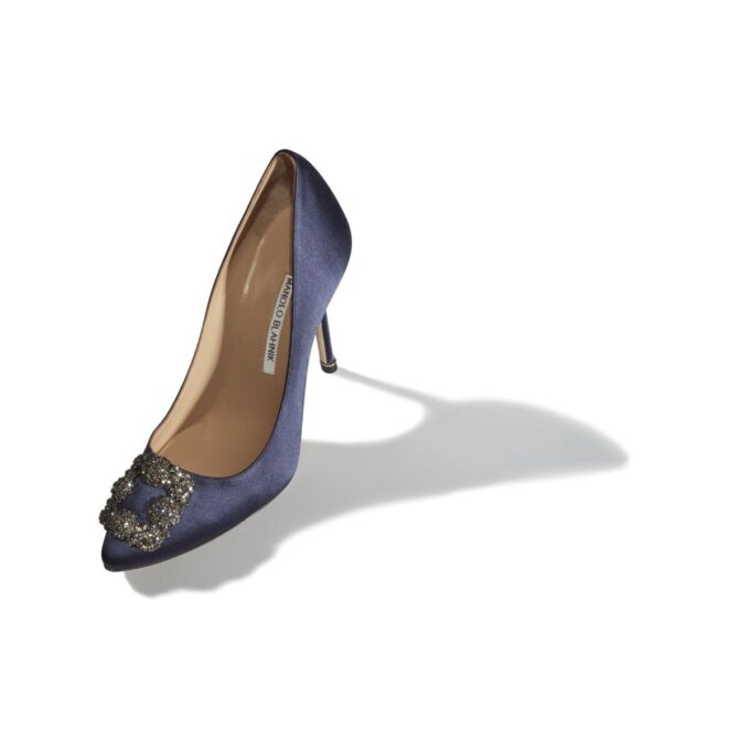 HANGISI Navy Blue Satin Jewel Buckle Pumps HANGISI Navy Blue Satin Jewel Buckle Pumps