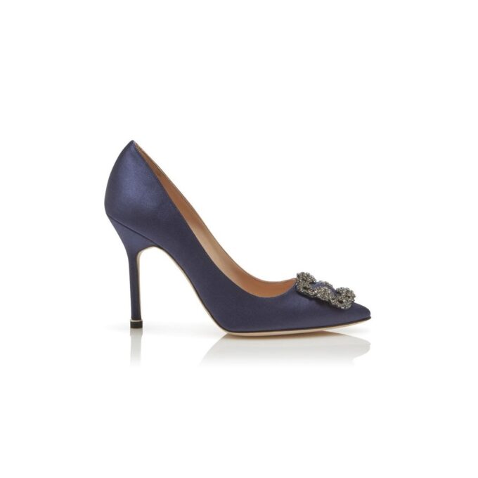HANGISI Navy Blue Satin Jewel Buckle Pumps HANGISI Navy Blue Satin Jewel Buckle Pumps
