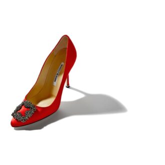 HANGISI Red Satin Jewel Buckle Pumps