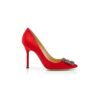 HANGISI Red Satin Jewel Buckle Pumps HANGISI Red Satin Jewel Buckle Pumps