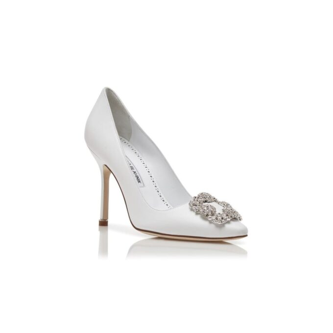 HANGISI White Calf Leather Jewel Buckle Pumps HANGISI White Calf Leather Jewel Buckle Pumps