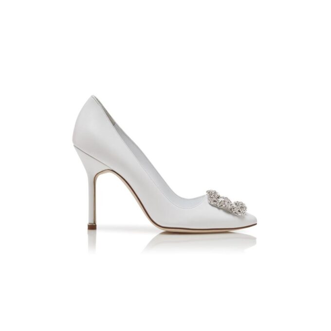 HANGISI White Calf Leather Jewel Buckle Pumps HANGISI White Calf Leather Jewel Buckle Pumps