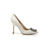 HANGISI White Satin Jewel Buckle Pumps HANGISI White Satin Jewel Buckle Pumps