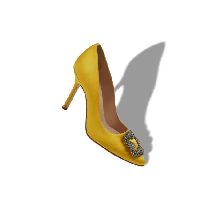 HANGISI Yellow Satin Jewel Buckle Pumps