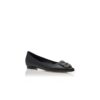 HANGISIFLAT Black Calf Leather Jewel Buckle Flat Pumps