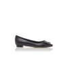 HANGISIFLAT Black Calf Leather Jewel Buckle Flat Pumps