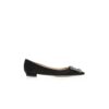 HANGISIFLAT Black Satin Jewel Buckle Flat Pumps