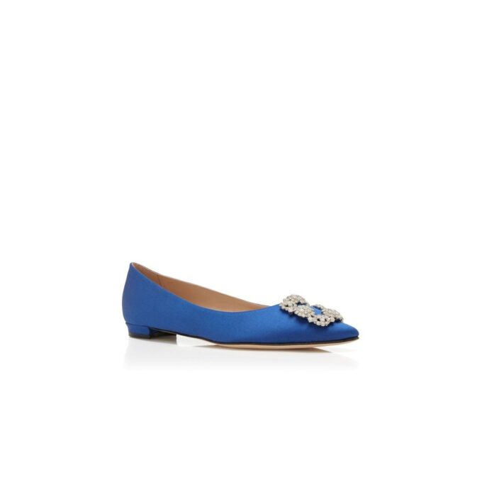 HANGISIFLAT Blue Satin Jewel Buckle Flat Pumps