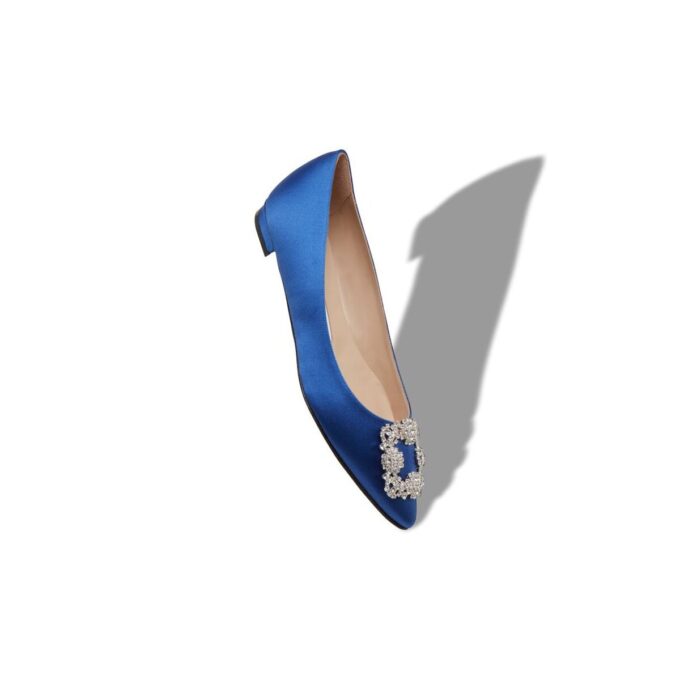 HANGISIFLAT Blue Satin Jewel Buckle Flat Pumps