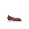 HANGISIFLAT Brown Satin Jewel Buckle Flat Pumps