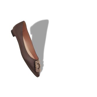 HANGISIFLAT Brown Satin Jewel Buckle Flat Pumps