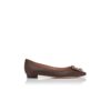 HANGISIFLAT Brown Satin Jewel Buckle Flat Pumps