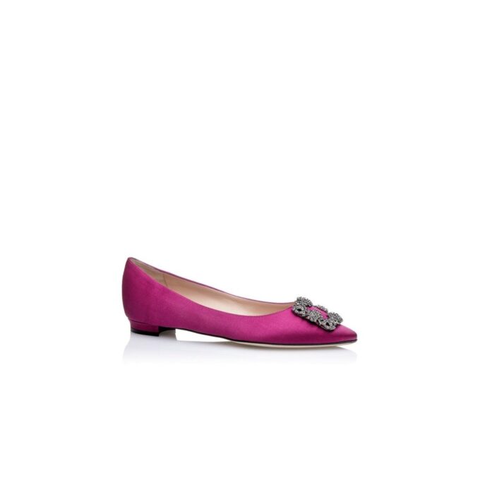 HANGISIFLAT Dark Fuchsia Satin Jewel Buckle Flat Pumps