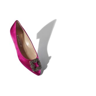 HANGISIFLAT Dark Fuchsia Satin Jewel Buckle Flat Pumps