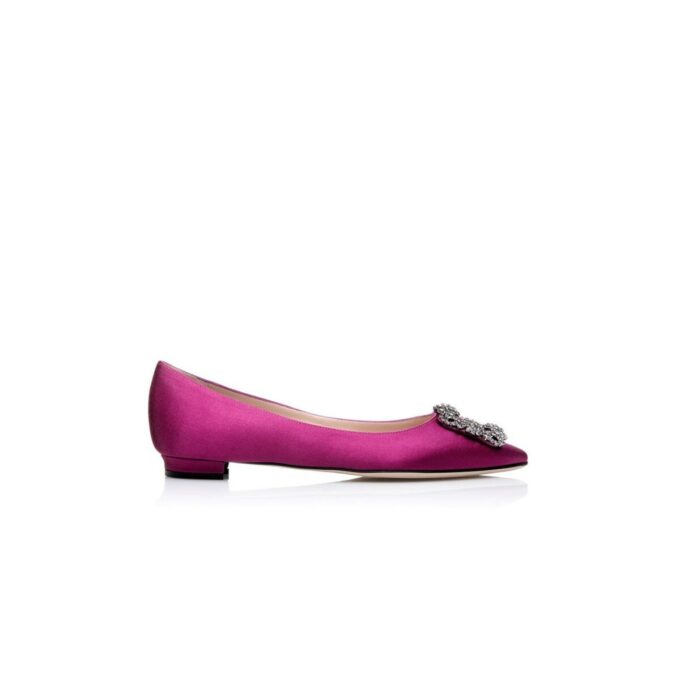 HANGISIFLAT Dark Fuchsia Satin Jewel Buckle Flat Pumps