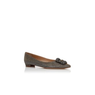 HANGISIFLAT GLITTER Dark Gold Glitter Fabric Jewel Buckle Flat Pumps