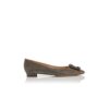 HANGISIFLAT GLITTER Dark Gold Glitter Fabric Jewel Buckle Flat Pumps