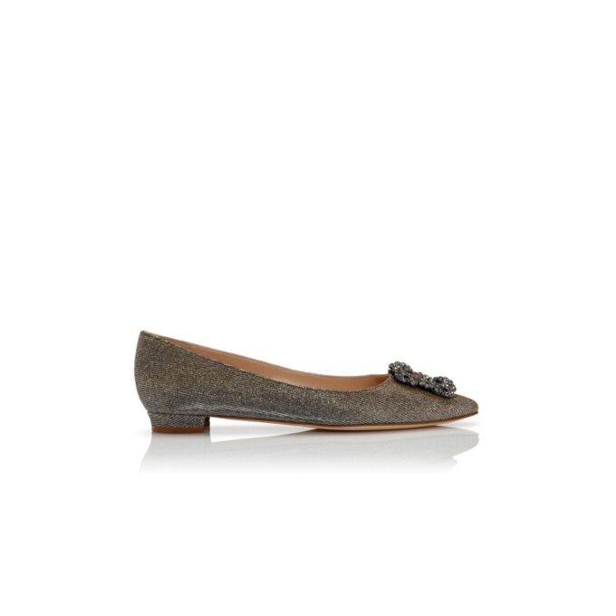 HANGISIFLAT GLITTER Dark Gold Glitter Fabric Jewel Buckle Flat Pumps