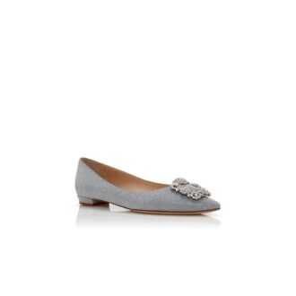 HANGISIFLAT GLITTER Silver Glitter Fabric Jewel Buckle Flat Pumps