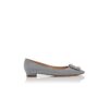 HANGISIFLAT GLITTER Silver Glitter Fabric Jewel Buckle Flat Pumps