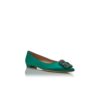 HANGISIFLAT Green Satin Jewel Buckle Flat Pumps