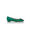 HANGISIFLAT Green Satin Jewel Buckle Flat Pumps