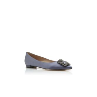 HANGISIFLAT Grey Satin Jewel Buckle Flat Pumps